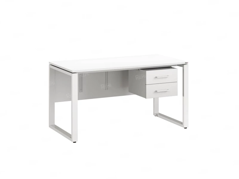 Стол прямой, подвесная тумба, ЛДСП экран, О-опора 2000x800x750 RM033-20x8 Белый/Белый