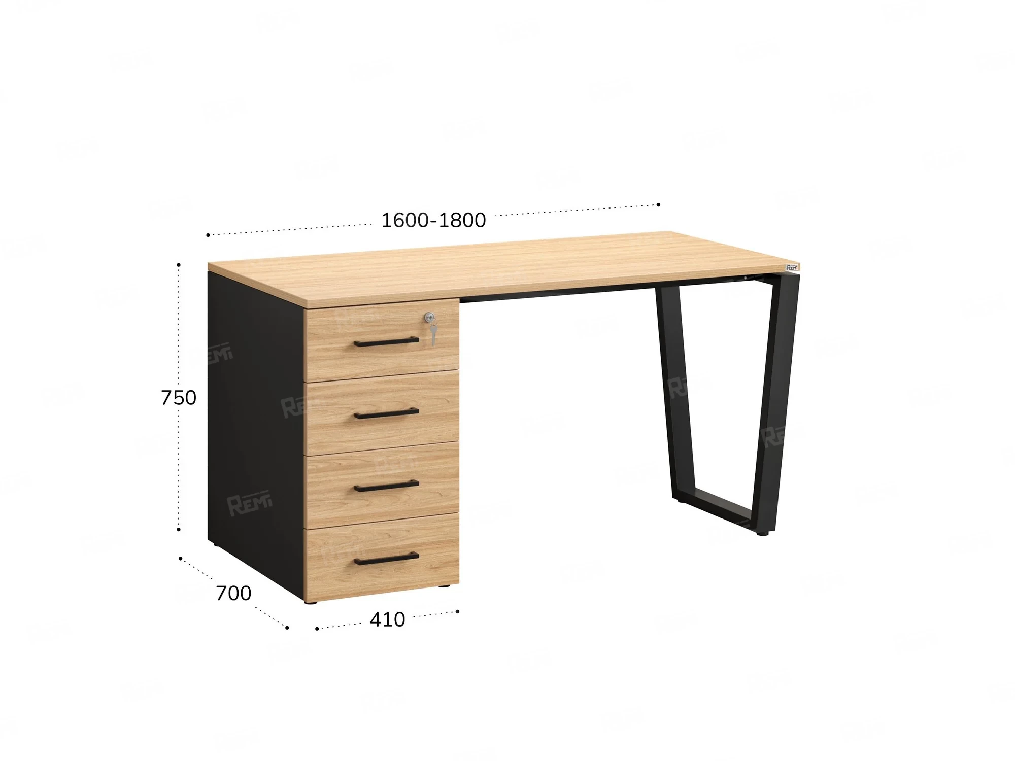 Стол прямой, с тумбой на U-образных опоре, левый 1600x700x750 RM100-16x7 Вяз Швейцарский светлый/Черный