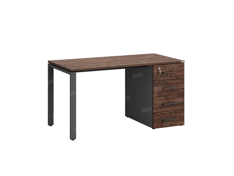 Стол прямой с тумбой на П-образных опоре, правый 1800x700x750 RM103-18x7 Дуб Апрельский шоколад/Серый