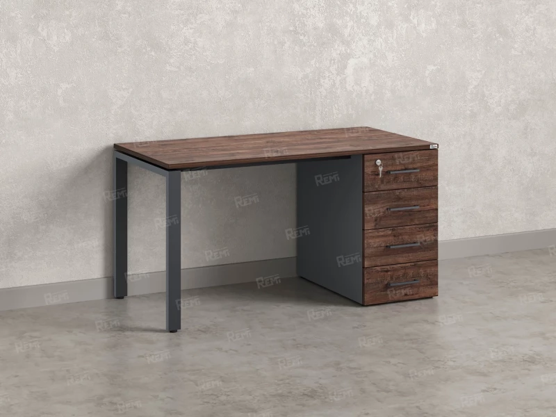 Стол прямой с тумбой на П-образных опоре, правый 1800x700x750 RM103-18x7 Дуб Апрельский шоколад/Серый