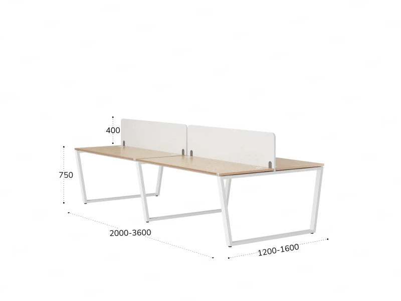Бенч-система, 4 рабочих места, на U-образных опорах, 2 тканевых экранов 2400x1400x750 RM173-3-12x14 Вяз Швейцарский светлый/Белый