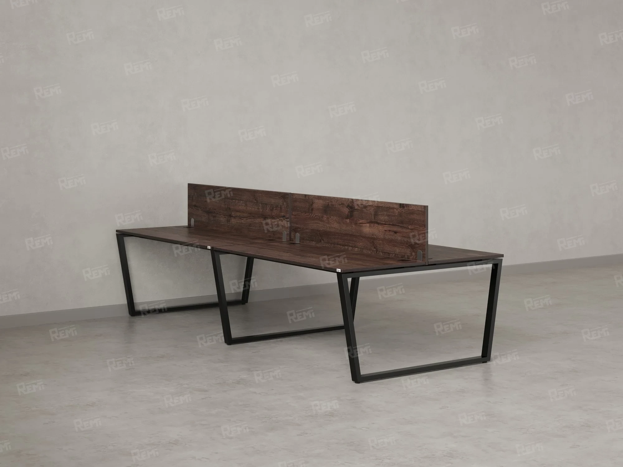 Бенч-система, 4 рабочих места, на U-образных опорах, 2 ЛДСП экранов 2000x1600x750 RM173-4-10x16 Дуб Апрельский шоколад/Черный