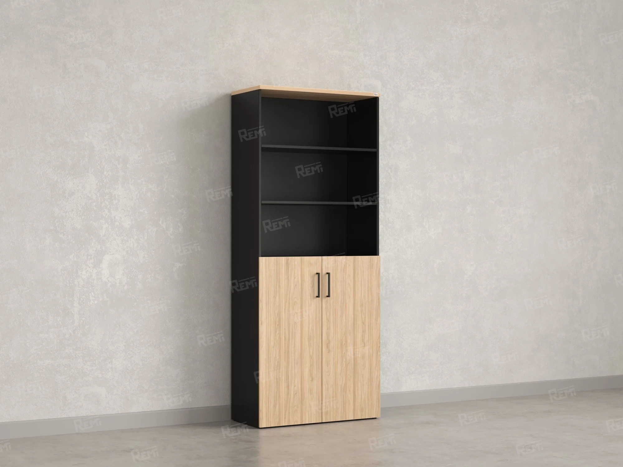 Шкаф комбинированный, регулируемые опоры, 6 уровней 900x420x2100 RM155-90x41 Вяз Швейцарский светлый/Черный