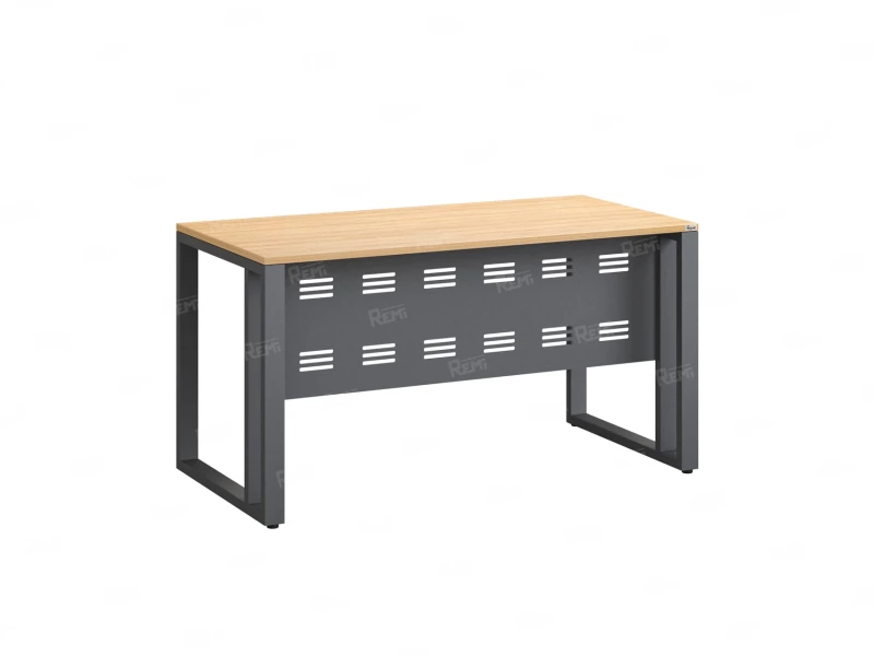 Стол прямой на О-образных опорах с металлическим экраном 1200x900x750 RM042-12x9 Вяз Швейцарский светлый/Серый