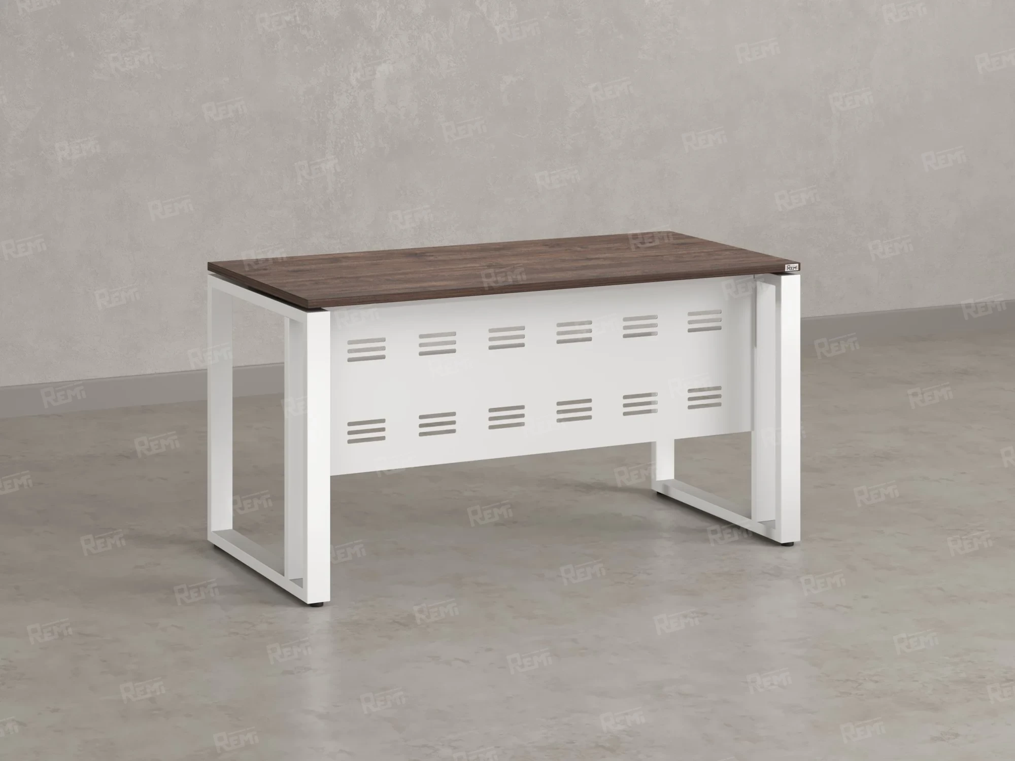 Стол прямой на О-образных опорах с металлическим экраном 1800x700x750 RM042-18x7 Дуб Апрельский шоколад/Белый