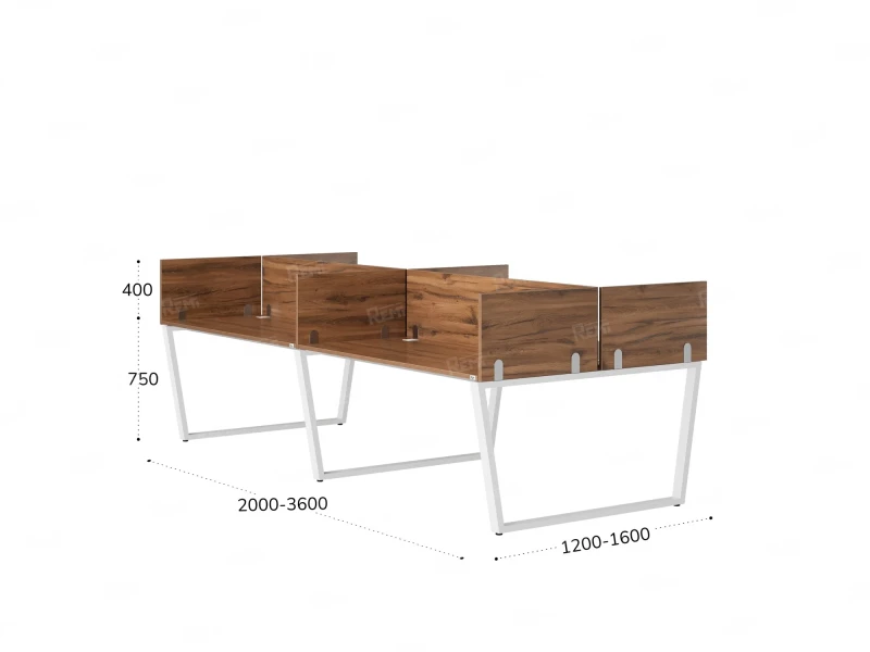 Бенч-система, 4 рабочих места, на U-образных опорах, 8 ЛДСП экранов 2400x1600x750 RM173-2-12x16 Дуб Юстус/Белый