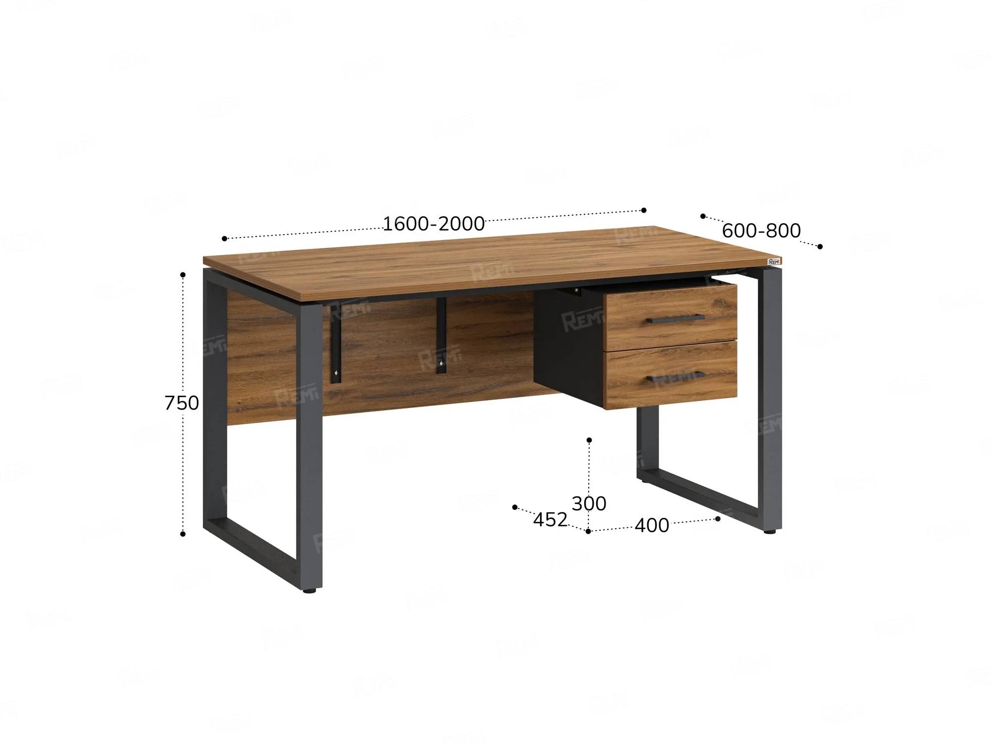 Стол прямой, подвесная тумба, ЛДСП экран, О-опора 1800x600x750 RM033-18x6 Дуб Юстус/Серый