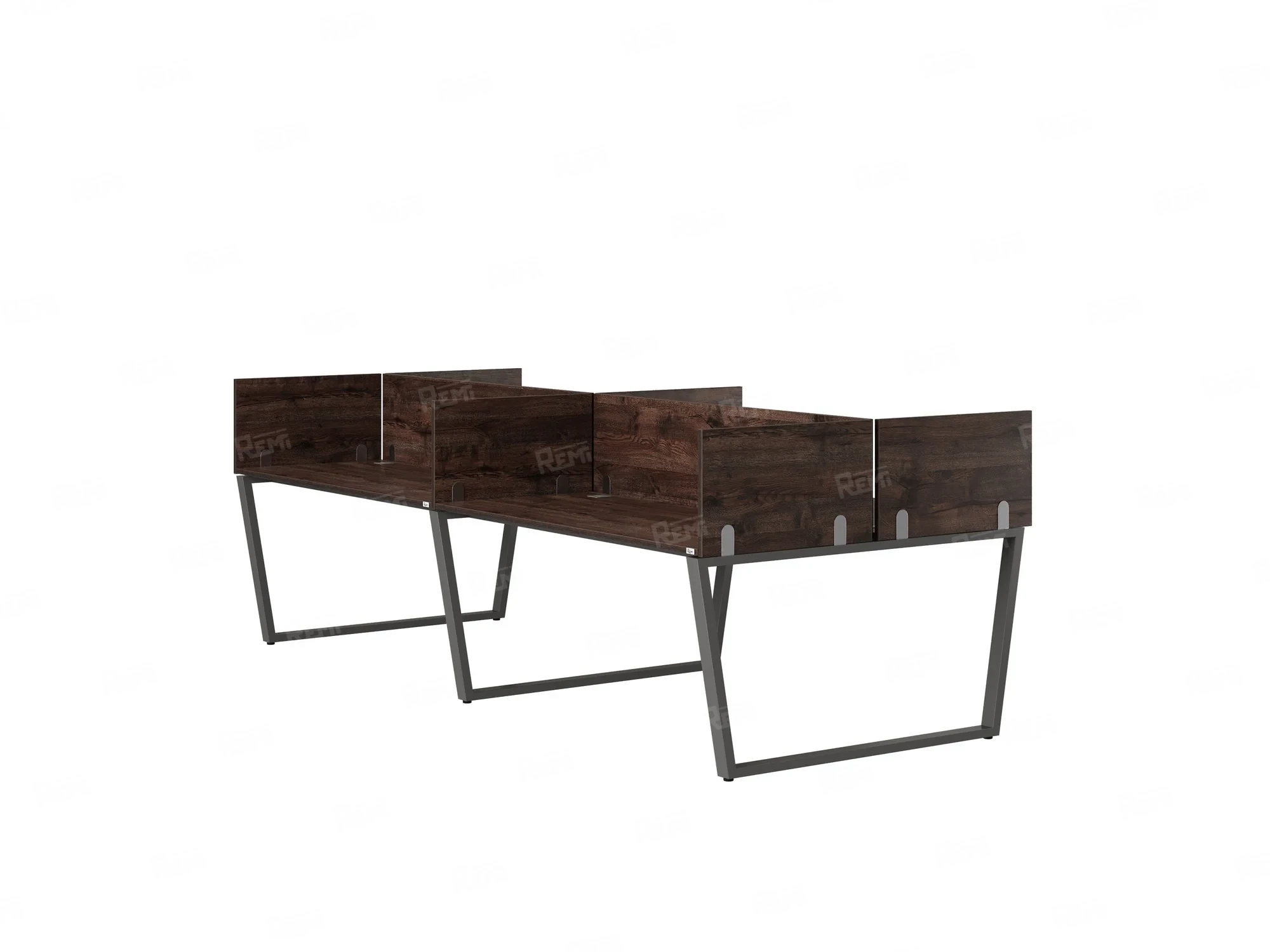 Бенч-система, 4 рабочих места, на U-образных опорах, 8 ЛДСП экранов 3600x1200x750 RM173-2-18x12 Дуб Апрельский шоколад/Серый