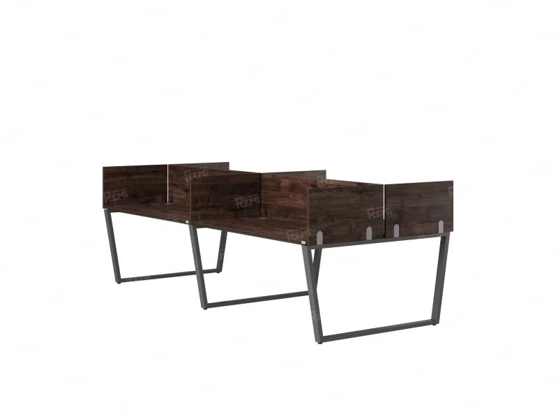 Бенч-система, 4 рабочих места, на U-образных опорах, 8 ЛДСП экранов 3600x1200x750 RM173-2-18x12 Дуб Апрельский шоколад/Серый