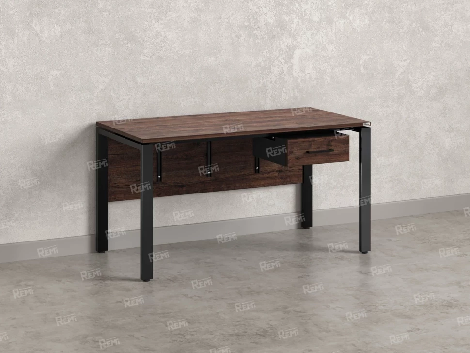 Стол прямой, подвесная тумба, ЛДСП экран, П-опора 1800x700x750 RM030-18x7 Дуб Апрельский шоколад/Черный