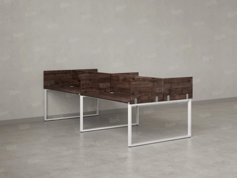 Бенч-система, 4 рабочих места, на О-образных опорах, 8 ЛДСП экранов 2000x1600x750 RM170-1-10x16 Дуб Апрельский шоколад/Белый