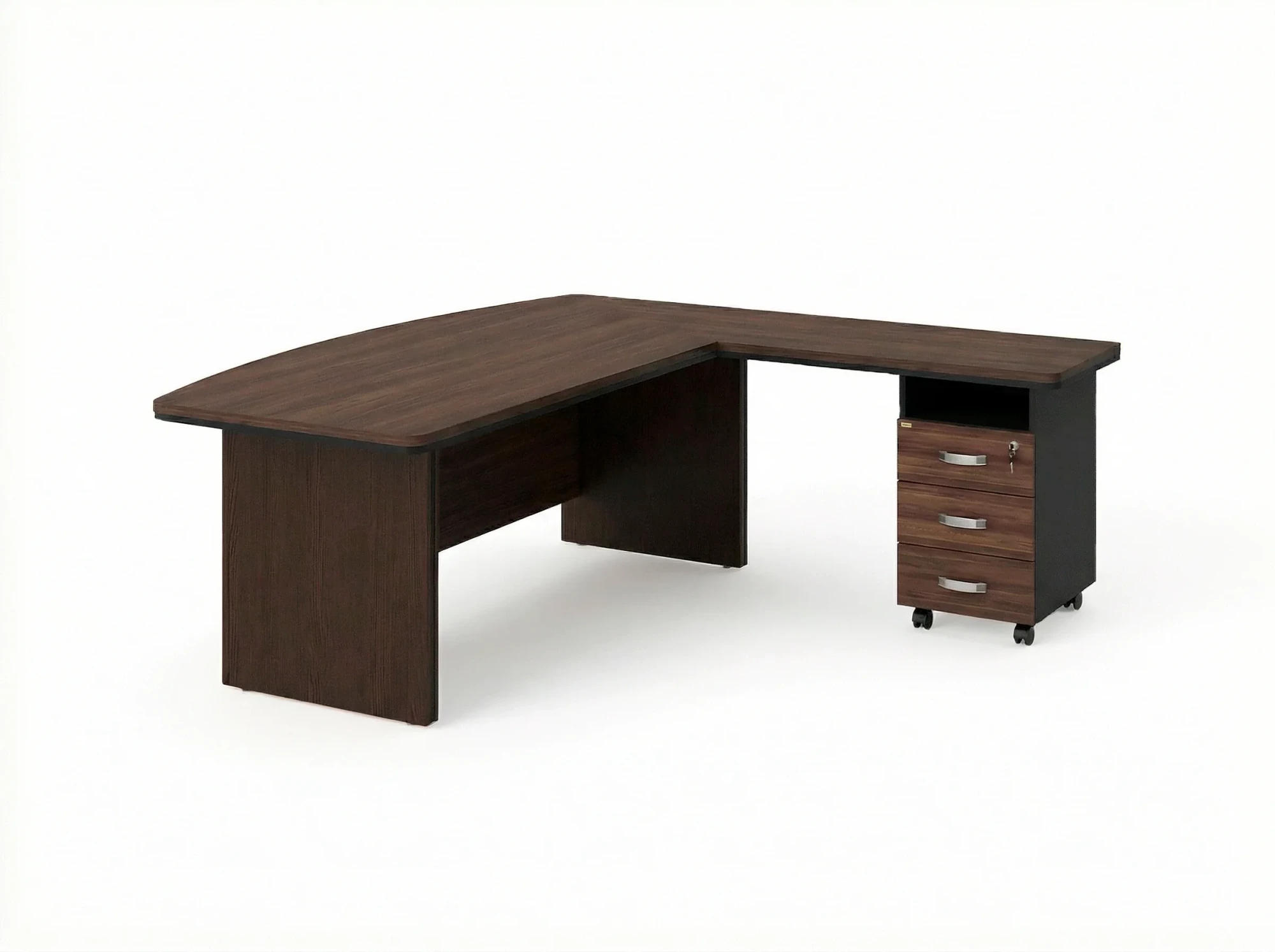 BRL RB071-180x200R Стол руководителя угловой R с тумбой 3 ящика 1800х2000х760 Венге/Черный