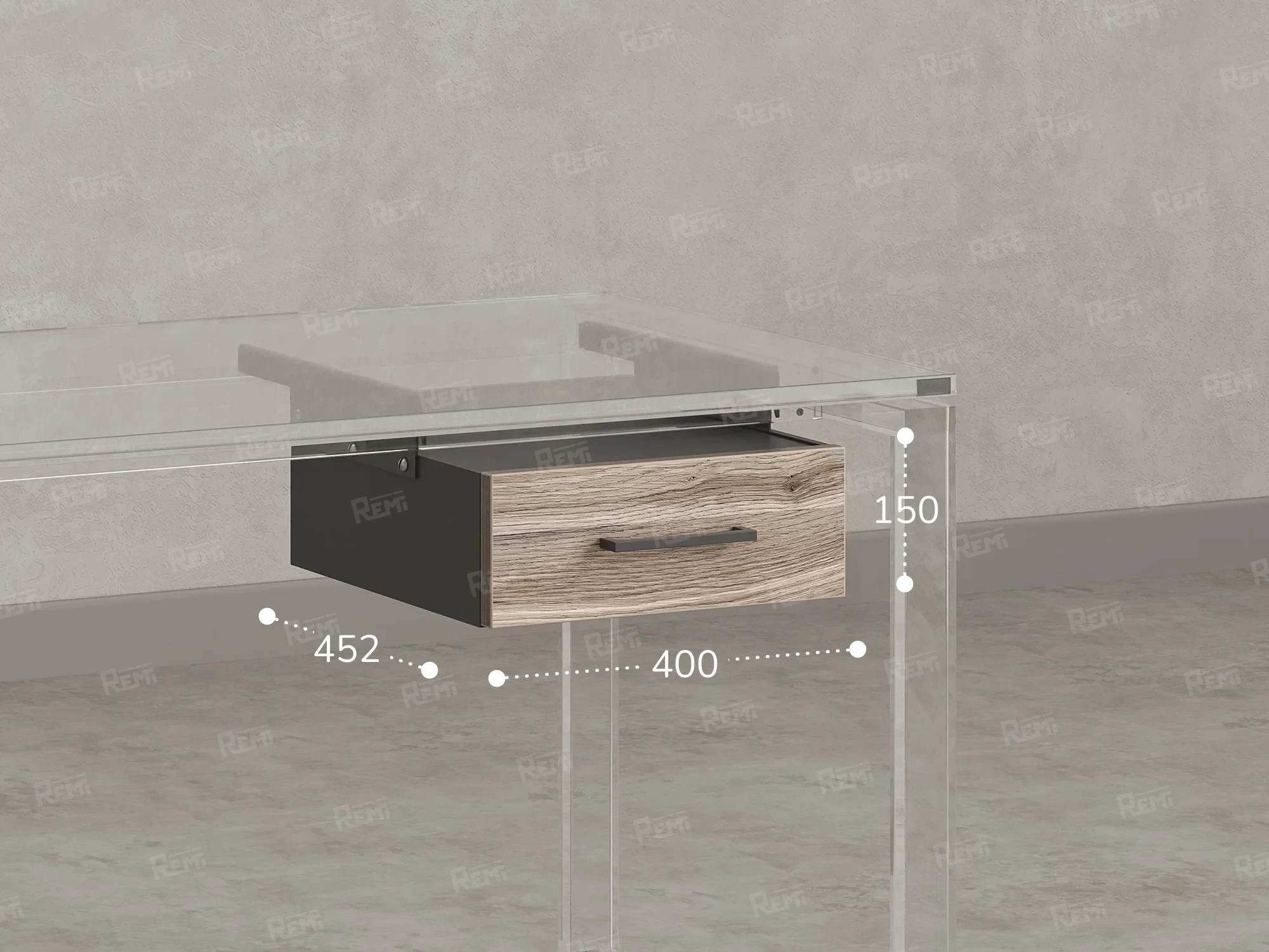 Тумба подвесная, один ящик 400x452x150 RM200-16х7 Дуб Маувелла/Серый