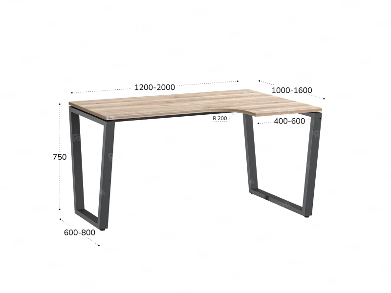 Стол угловой, U-опора, правый 1800x800/1000x750, RM050-18x8-10 Дуб Маувелла/Серый
