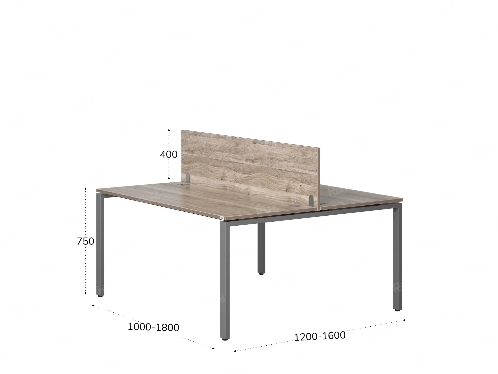 Бенч-система, 2 рабочих места, с одним экраном ЛДСП 1200x1200x750 RM165-2-12x12 Дуб Маувелла/Серый