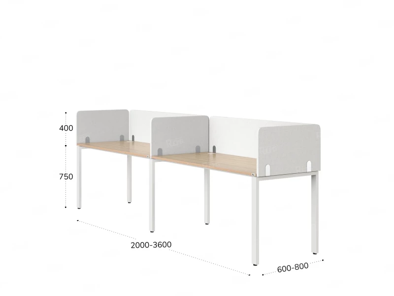 Бенч-система в 1 ряд, 2 рабочих места 5 тканевых экранов 3600x800x750 RM167-1-36x8 Вяз Швейцарский светлый/Белый