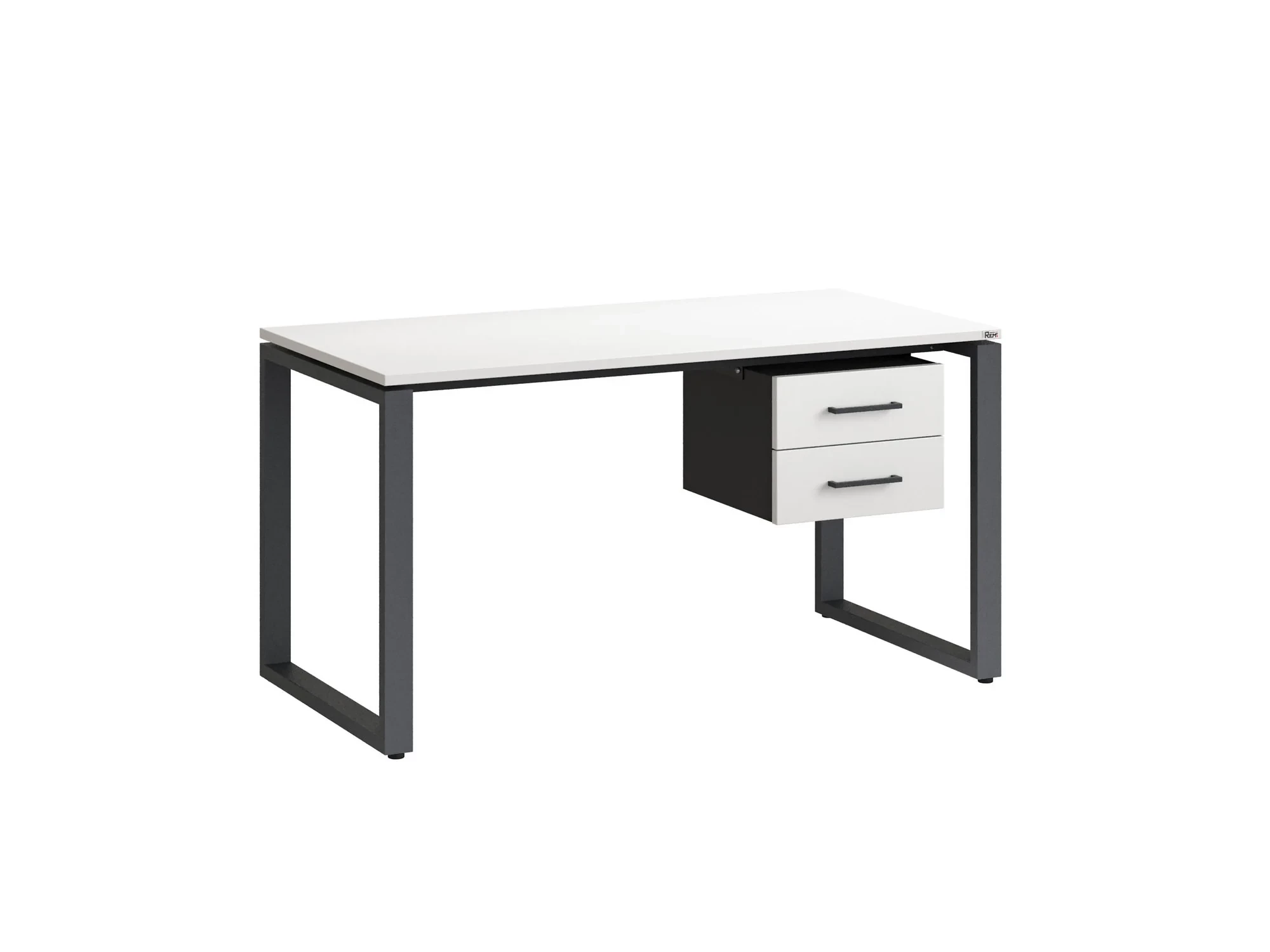 Стол прямой с подвесной тумбой 2 ящика, О-опора 1600x700x750 RM037-16x7 Белый/Серый