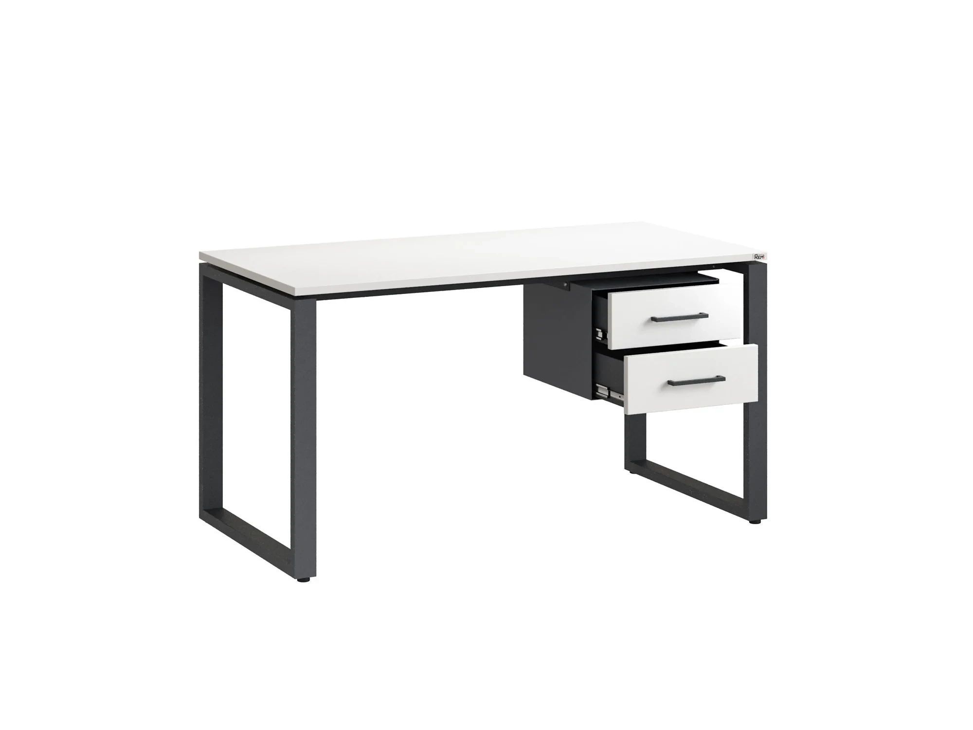 Стол прямой с подвесной тумбой 2 ящика, О-опора 1600x700x750 RM037-16x7 Белый/Серый