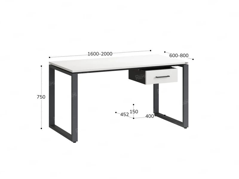 Стол прямой с подвесной тумбой, О-опора 2000x600x750 RM036-20x6 Белый/Серый