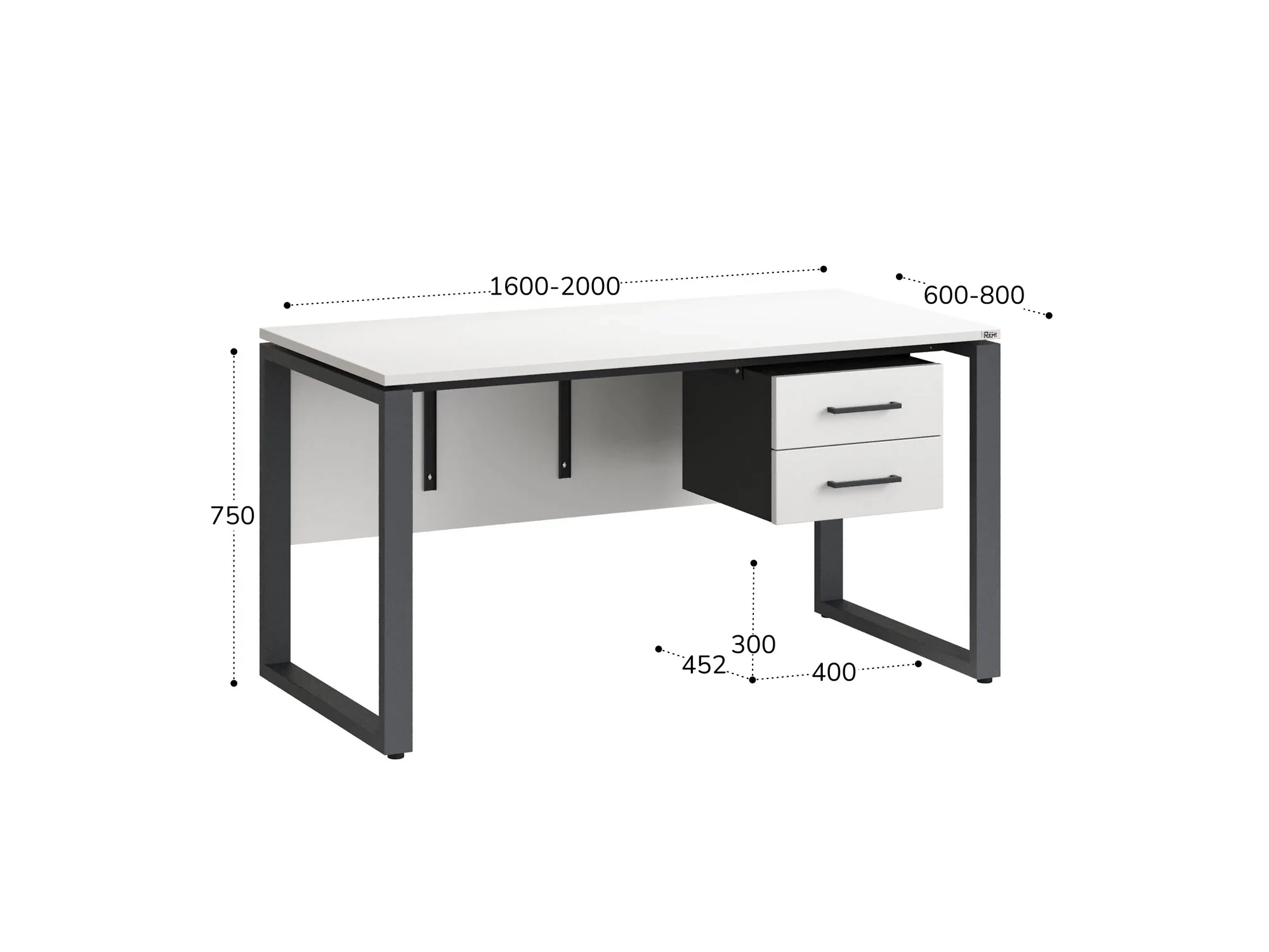 Стол прямой, подвесная тумба, ЛДСП экран, О-опора 2000x800x750 RM033-20x8 Белый/Серый