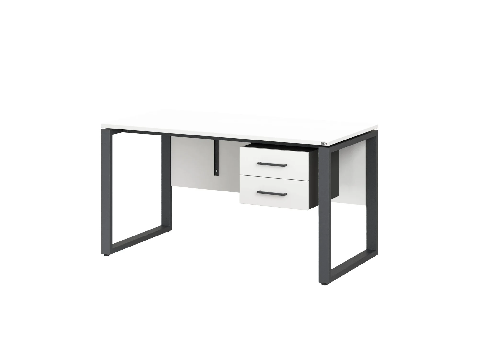 Стол прямой, подвесная тумба, ЛДСП экран, О-опора 2000x800x750 RM033-20x8 Белый/Серый