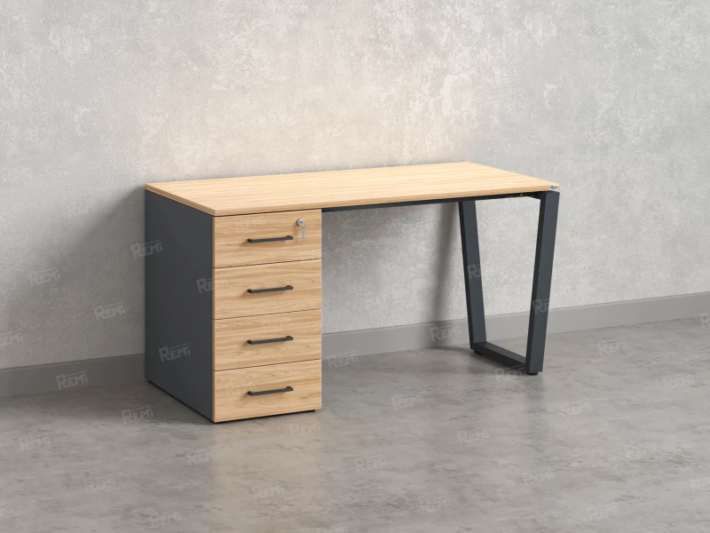 Стол прямой, с тумбой на U-образных опоре, левый 1600x700x750 RM100-16x7 Вяз Швейцарский светлый/Серый