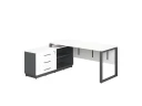 Стол прямой с тумбой L, ЛДСП экран, О-опора 2000x1400x750 RM013L-20x7 Белый/Серый