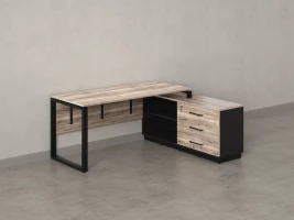 Стол прямой с тумбой R, ЛДСП экран, О-опора 1800x700x750 RM012R-18x7 Дуб Маувелла/Черный