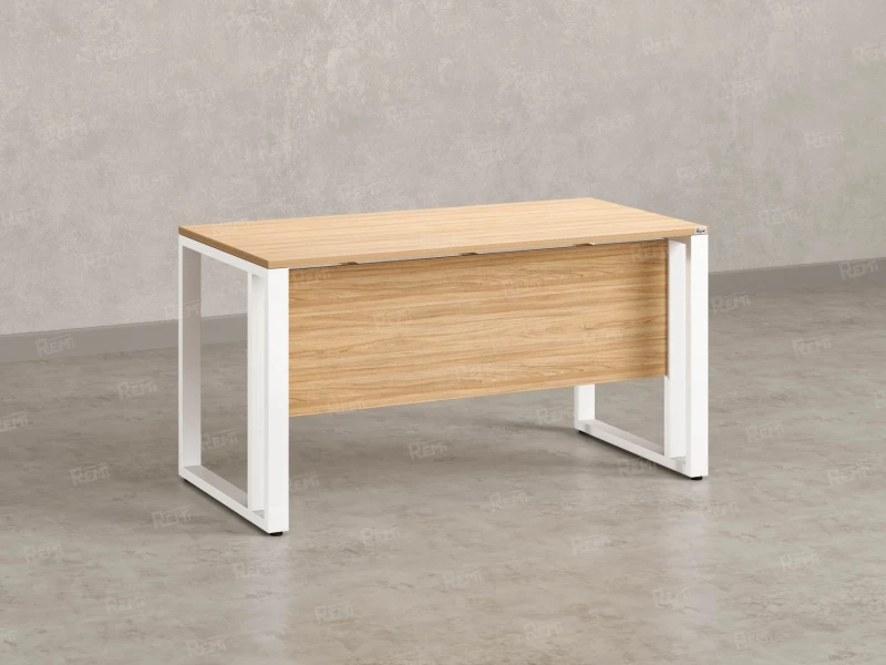 Стол прямой на О-образных опорах с экраном ЛДСП 1200x700x750 RM041-12x7 Вяз Швейцарский светлый/Белый