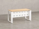 Стол прямой на О-образных опорах с металлическим экраном 1200x900x750 RM042-12x9 Вяз Швейцарский светлый/Белый