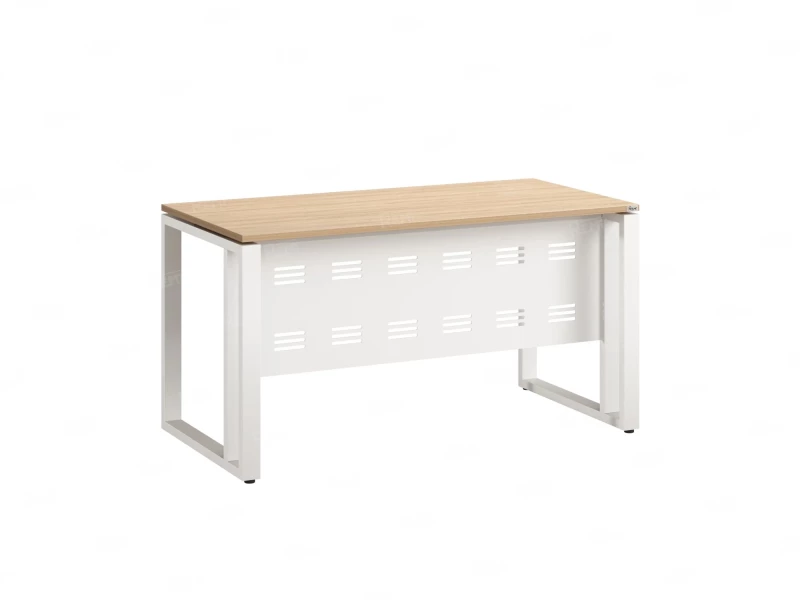 Стол прямой на О-образных опорах с металлическим экраном 1200x900x750 RM042-12x9 Вяз Швейцарский светлый/Белый