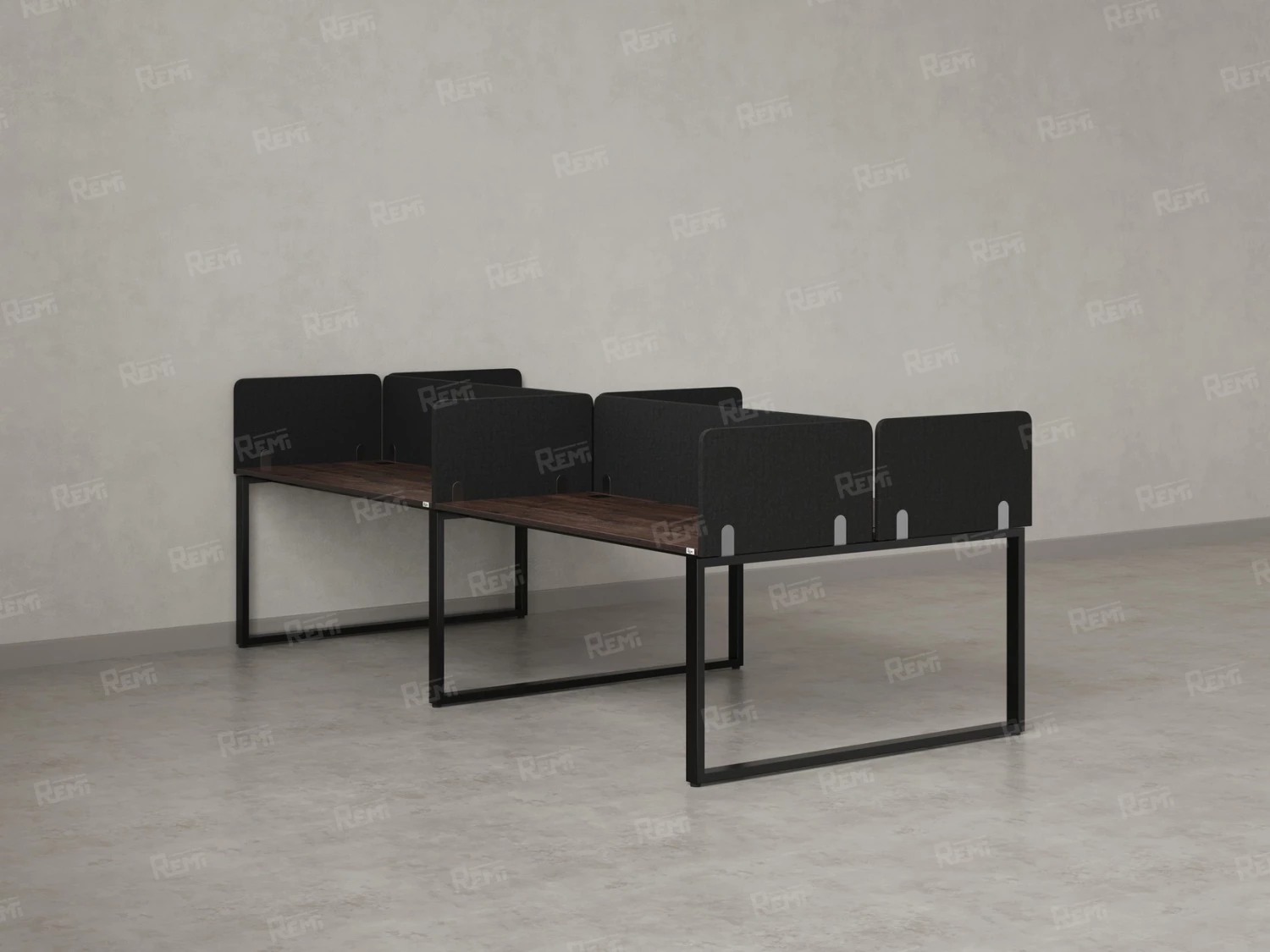 Бенч-система, 4 рабочих места, на О-образных опорах, 8 тканевых экранов 2000x1600x750 RM170-1-10x16 Дуб Апрельский шоколад/Черный