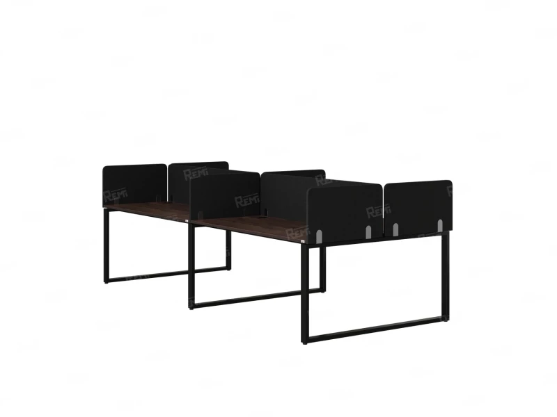 Бенч-система, 4 рабочих места, на О-образных опорах, 8 тканевых экранов 2000x1600x750 RM170-1-10x16 Дуб Апрельский шоколад/Черный