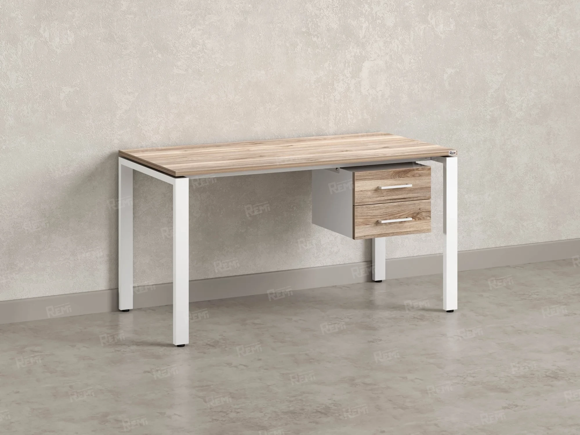 Стол прямой с подвесной тумбой 2 ящика, П-опора 1800x600x750 RM039-18x6 Дуб Маувелла/Белый