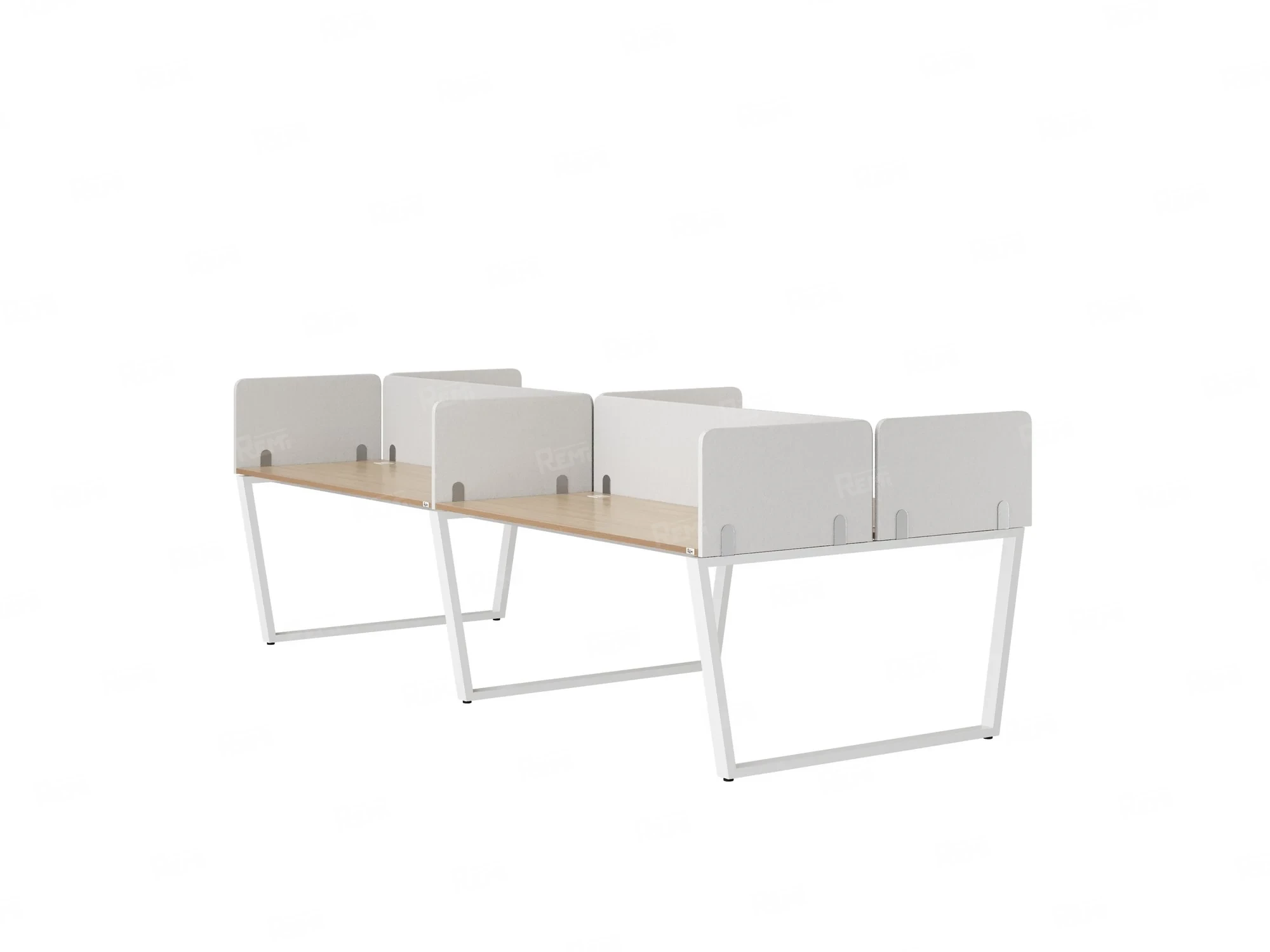 Бенч-система, 4 рабочих места, на U-образных опорах, 8 тканевых экранов 3600x1600x750 RM173-1-18x16 Вяз Швейцарский светлый/Белый