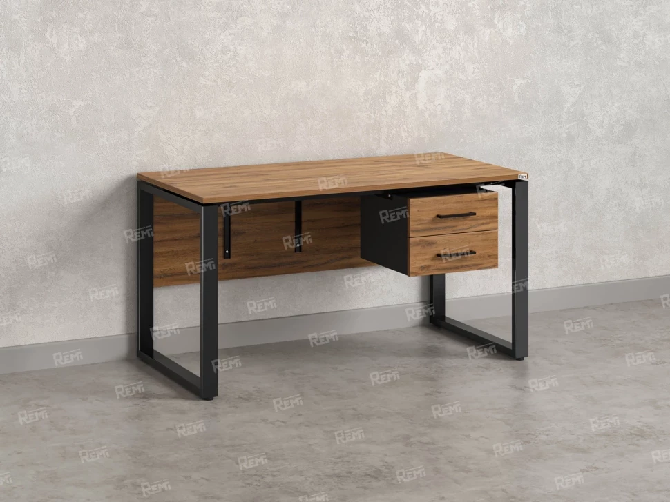 Стол прямой, подвесная тумба, ЛДСП экран, О-опора 1800x600x750 RM033-18x6 Дуб Юстус/Черный