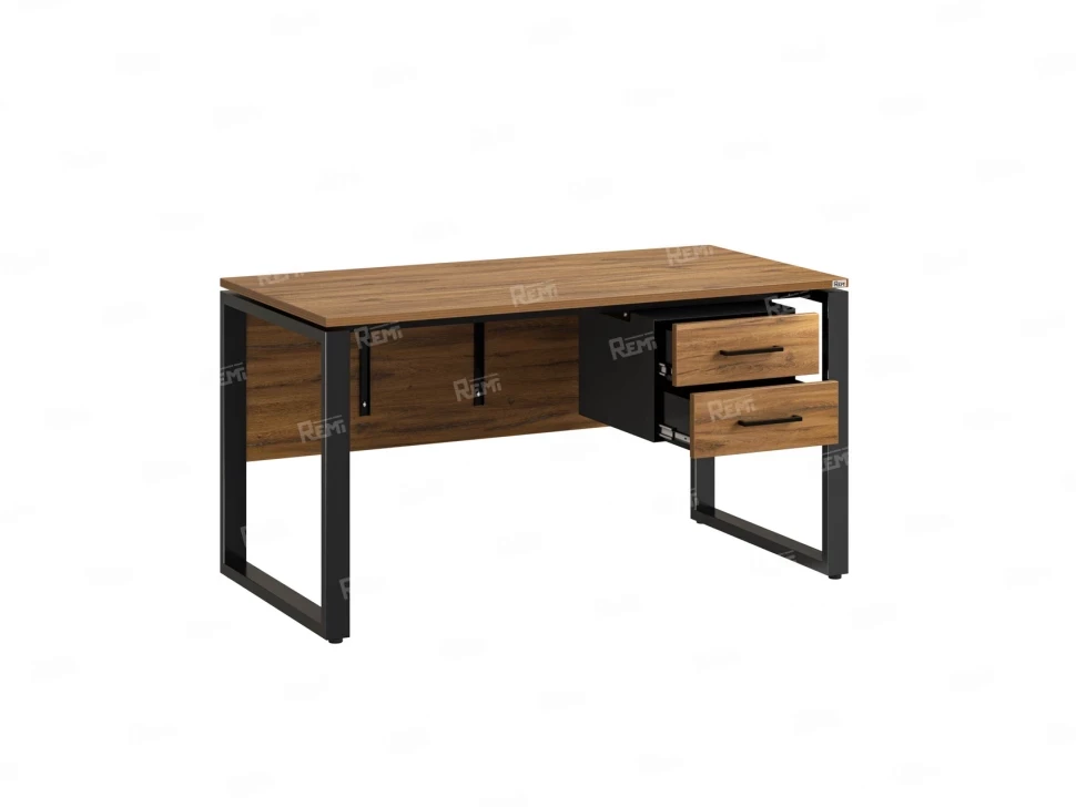 Стол прямой, подвесная тумба, ЛДСП экран, О-опора 1800x600x750 RM033-18x6 Дуб Юстус/Черный