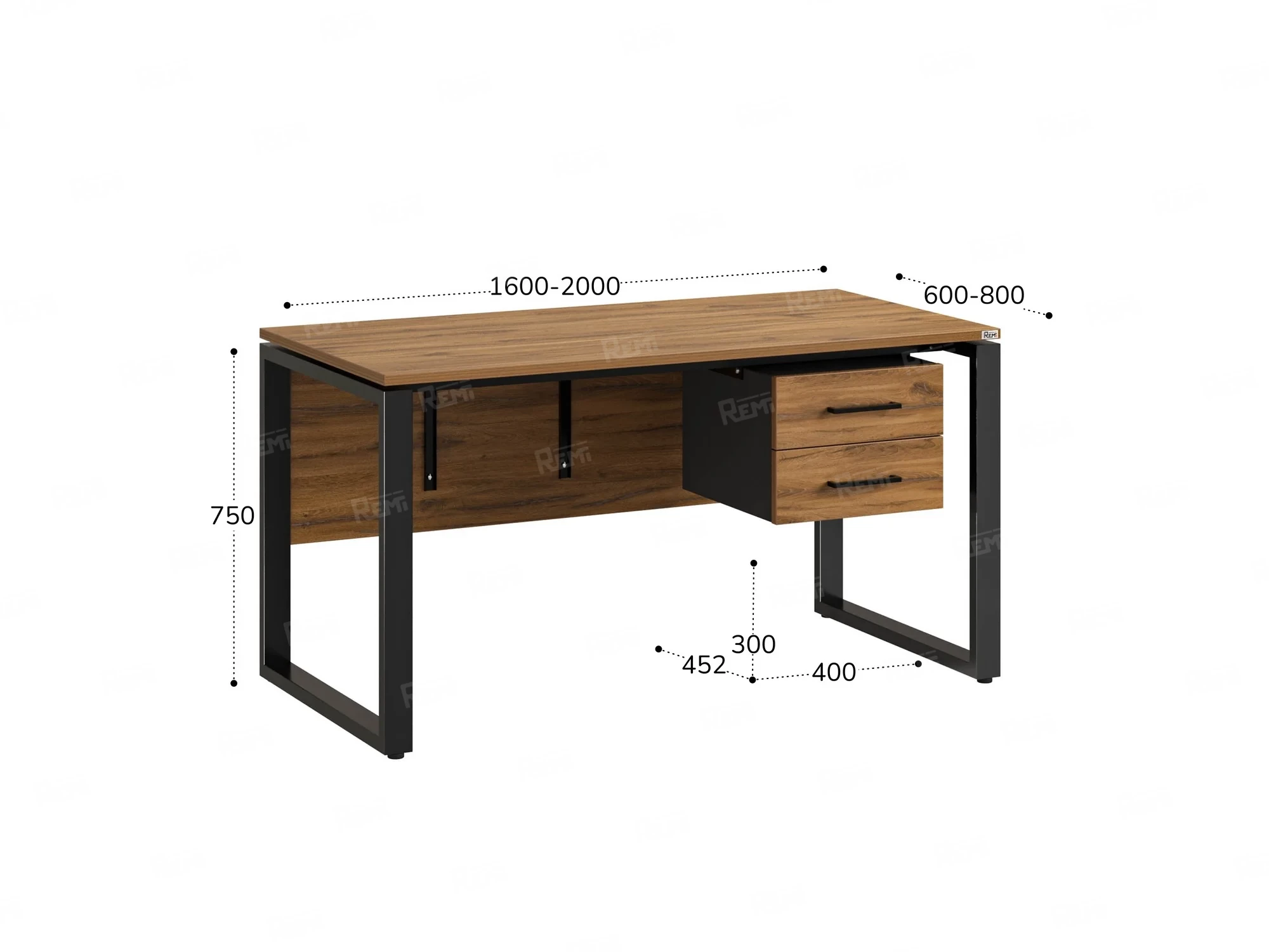 Стол прямой, подвесная тумба, ЛДСП экран, О-опора 1800x600x750 RM033-18x6 Дуб Юстус/Черный