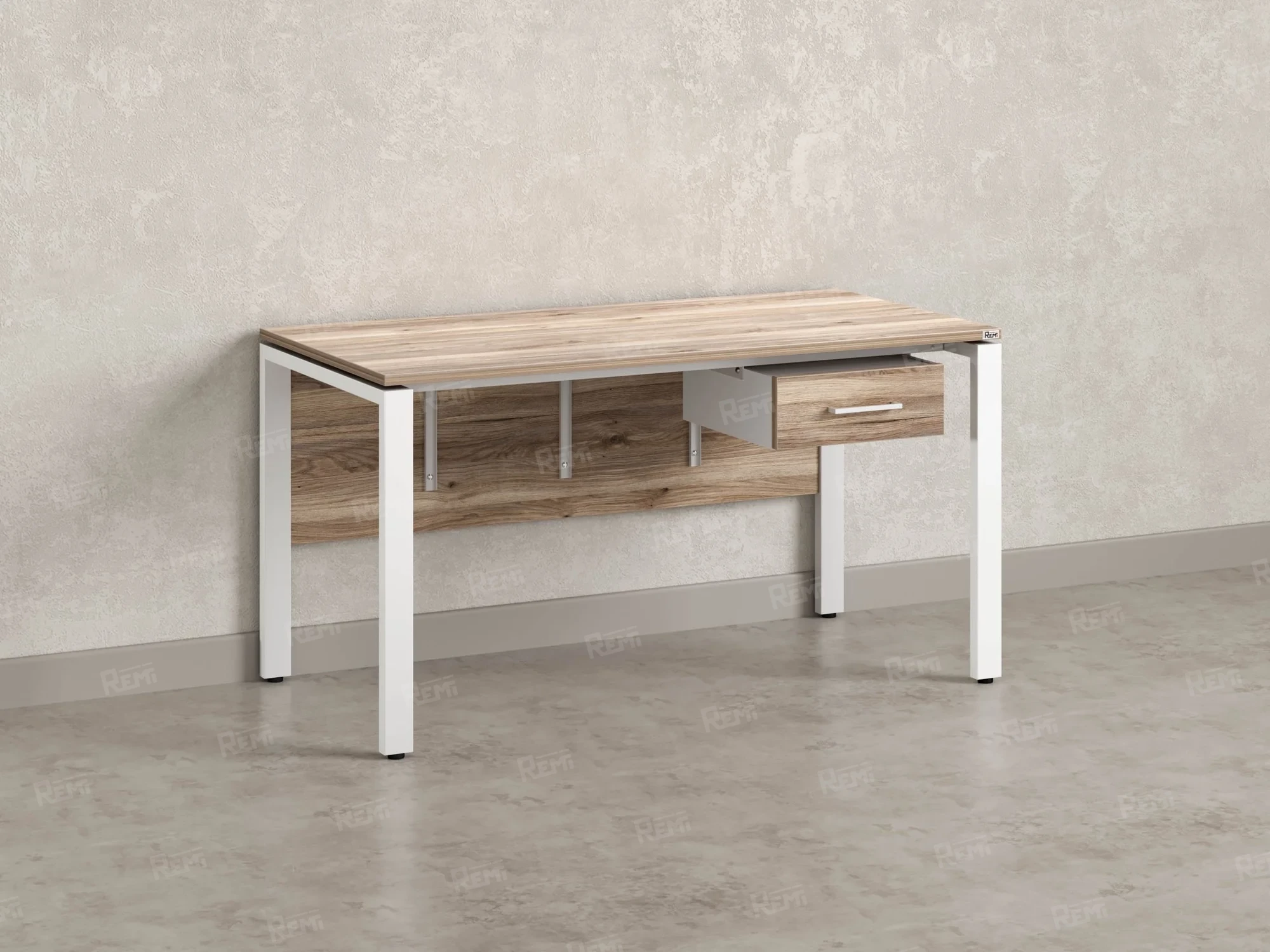 Стол прямой, подвесная тумба, ЛДСП экран, П-опора 1800x700x750 RM030-18x7 Дуб Маувелла/Белый