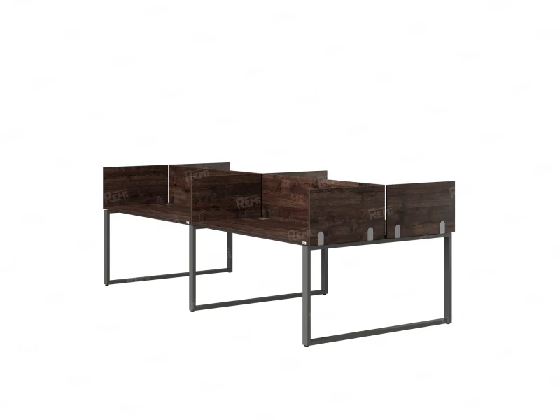 Бенч-система, 4 рабочих места, на О-образных опорах, 8 ЛДСП экранов 2000x1600x750 RM170-1-10x16 Дуб Апрельский шоколад/Серый