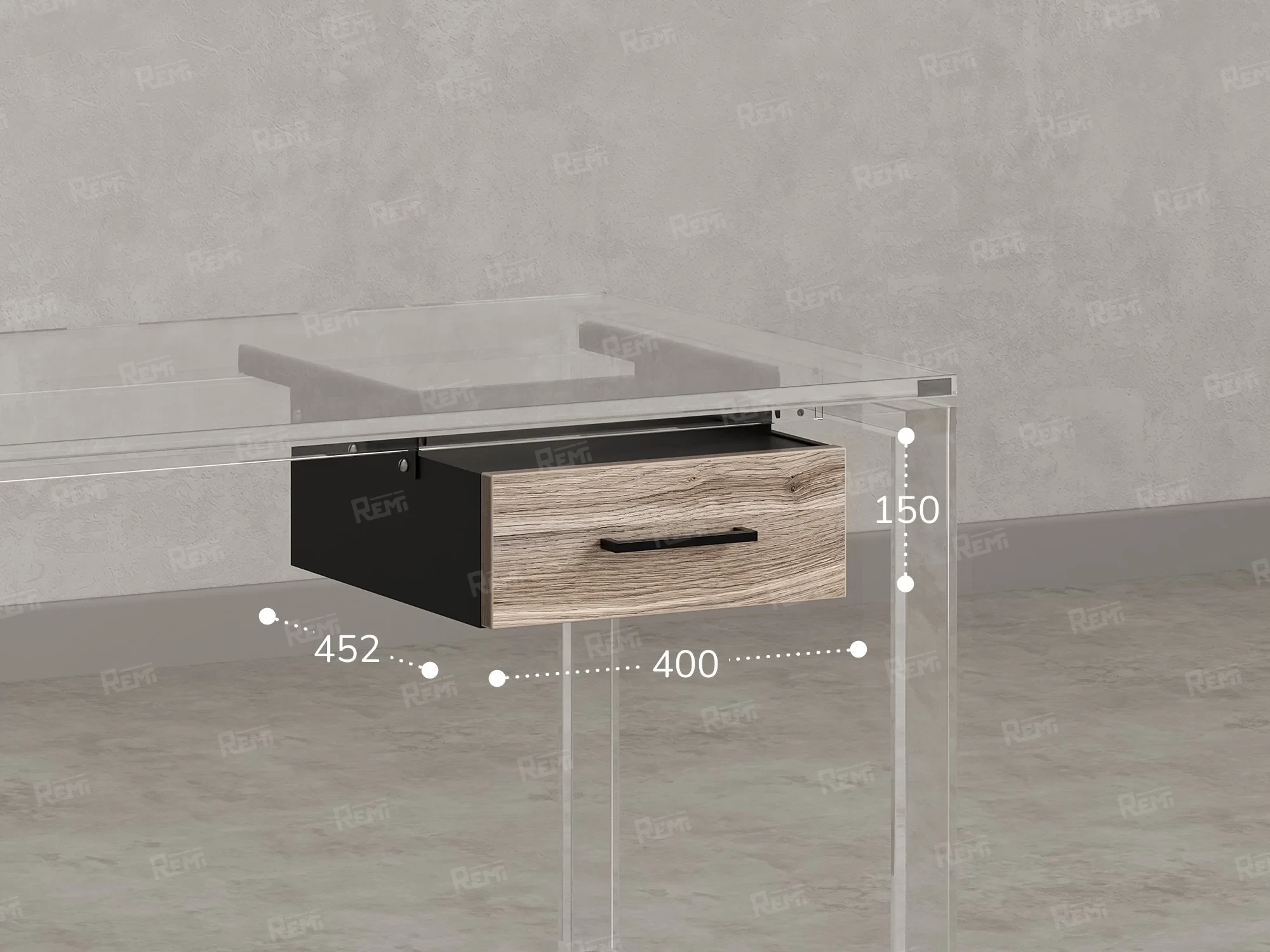 Тумба подвесная, один ящик 400x452x150 RM200-16х7 Дуб Маувелла/Черный