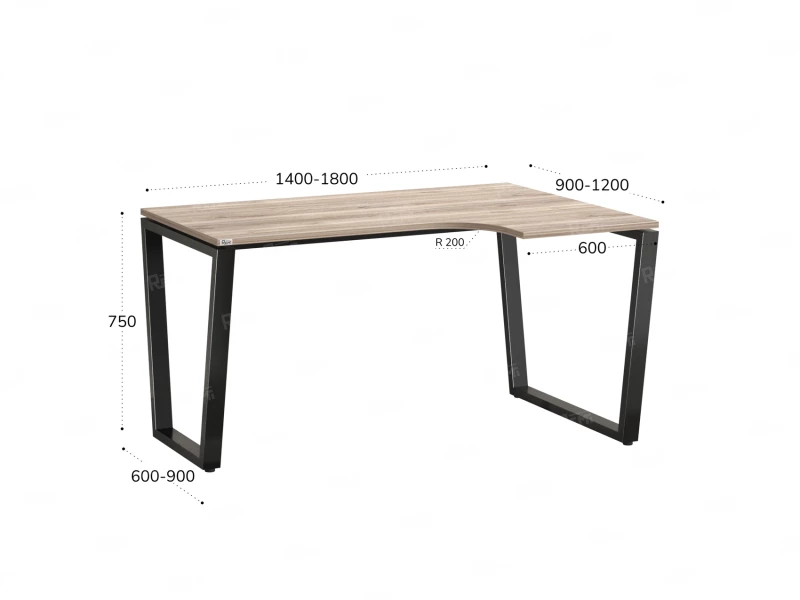 Стол угловой, U-опора, правый 1800x800/1000x750, RM050-18x8-10 Дуб Маувелла/Черный