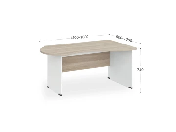 Стол асимметричный правый 1400х800х740 RB004-140х80R Шорвуд/Белый