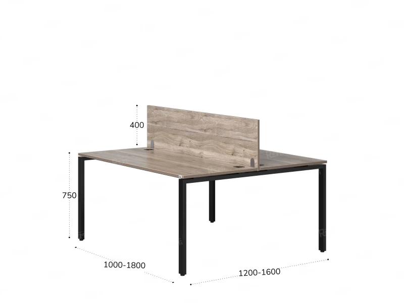 Бенч-система, 2 рабочих места, с одним экраном ЛДСП 1200x1200x750 RM165-2-12x12 Дуб Маувелла/Черный