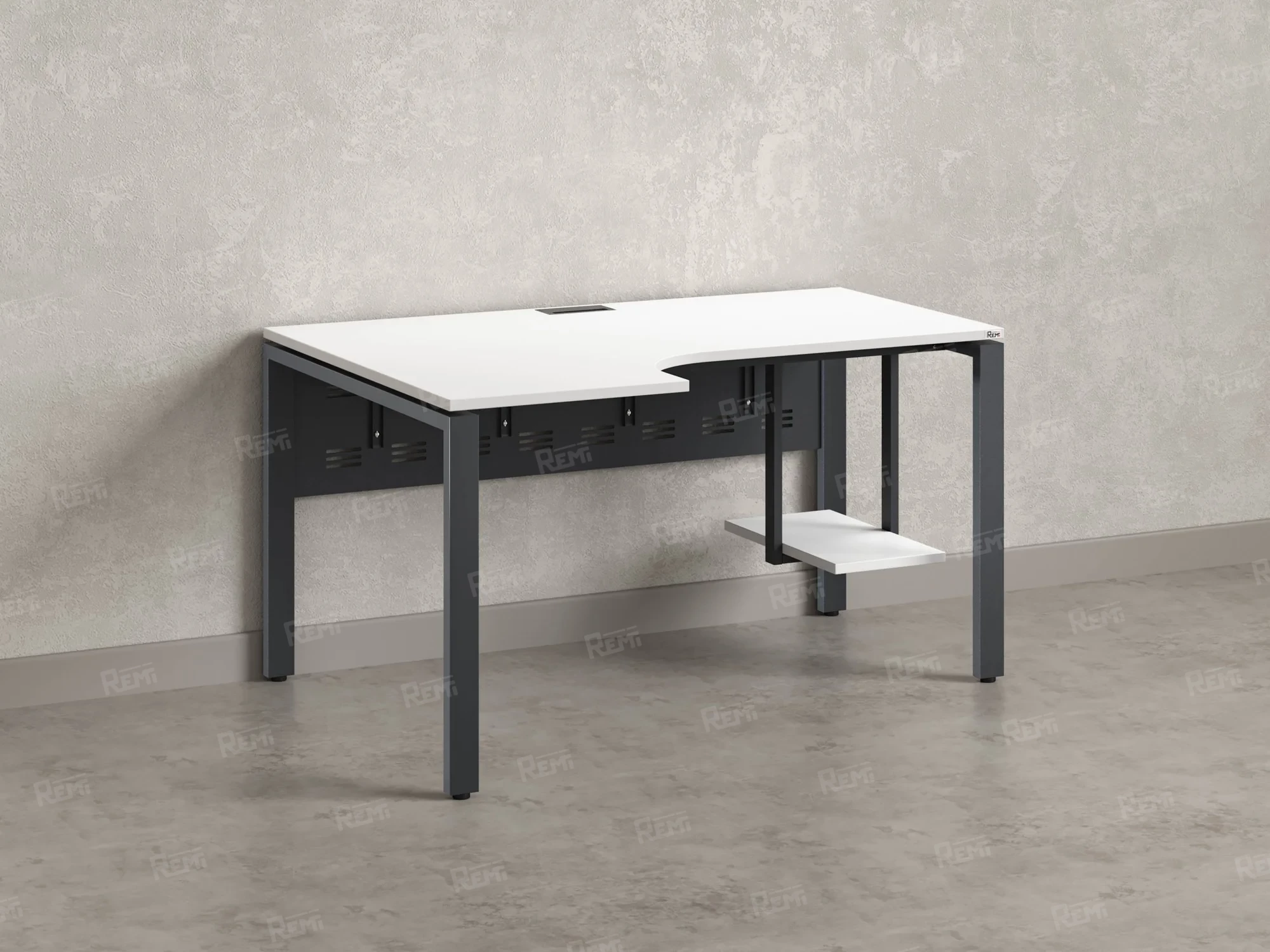 Стол угловой, экран металл, П-опора, левый 1400x600/900x750, RM059-14x6-9 Белый/Серый