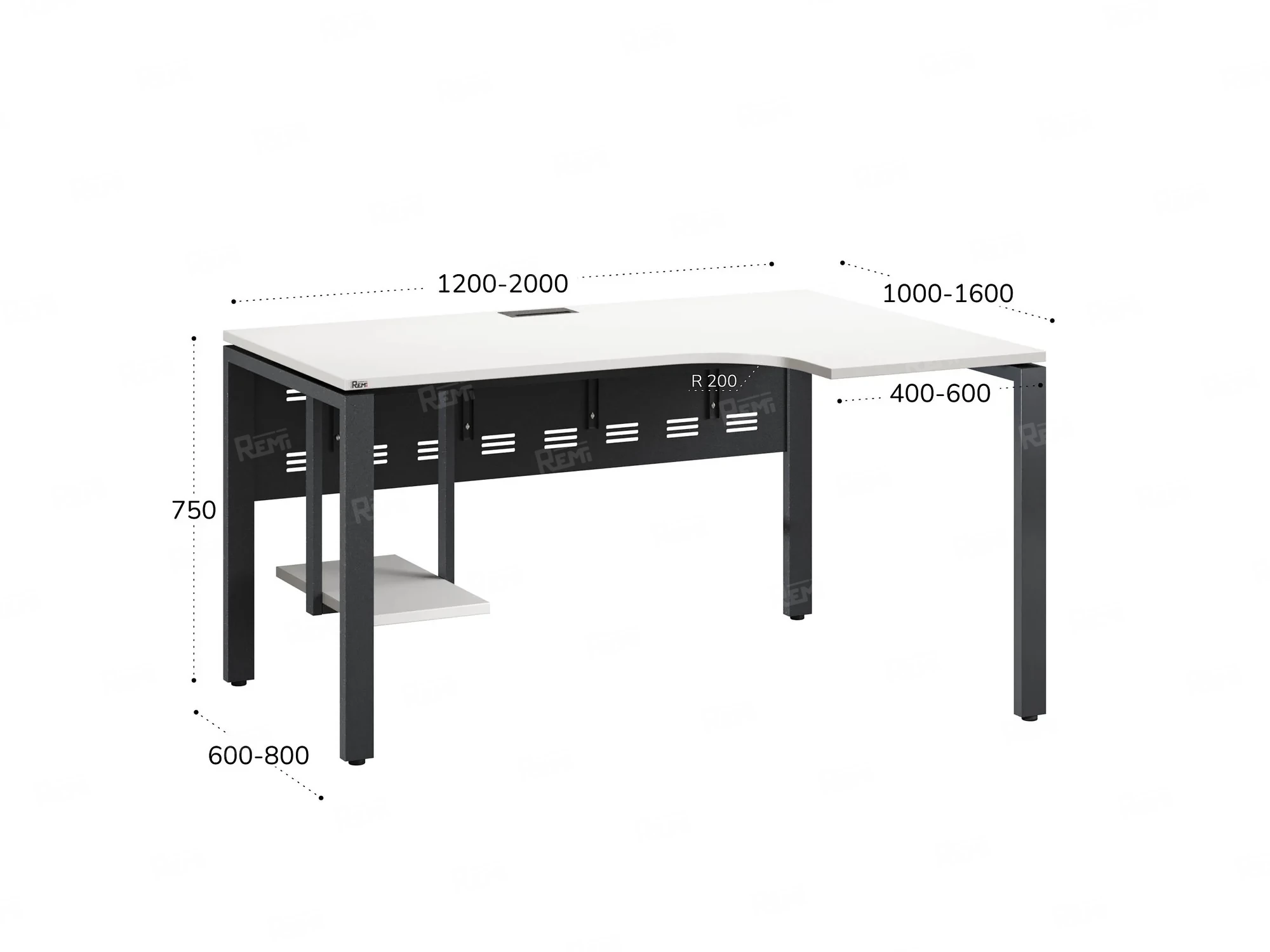 Стол угловой, экран металл, П-опора, правый 1800x600/900x750, RM058-18x6-9 Белый/Серый
