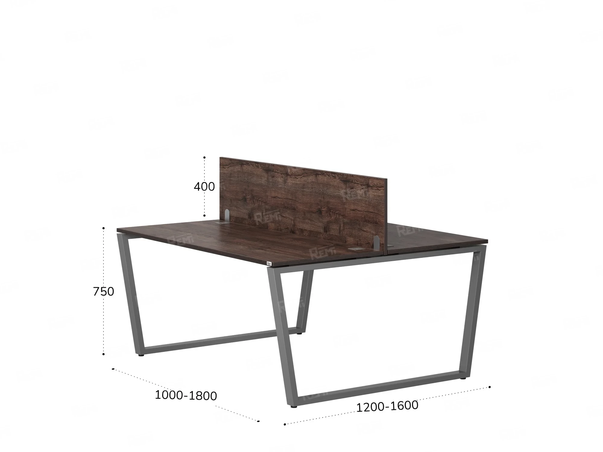 Бенч-система, 2 рабочих места, с одним экраном ЛДСП 1200x1600x750 RM172-2-12x16 Дуб Апрельский шоколад/Серый