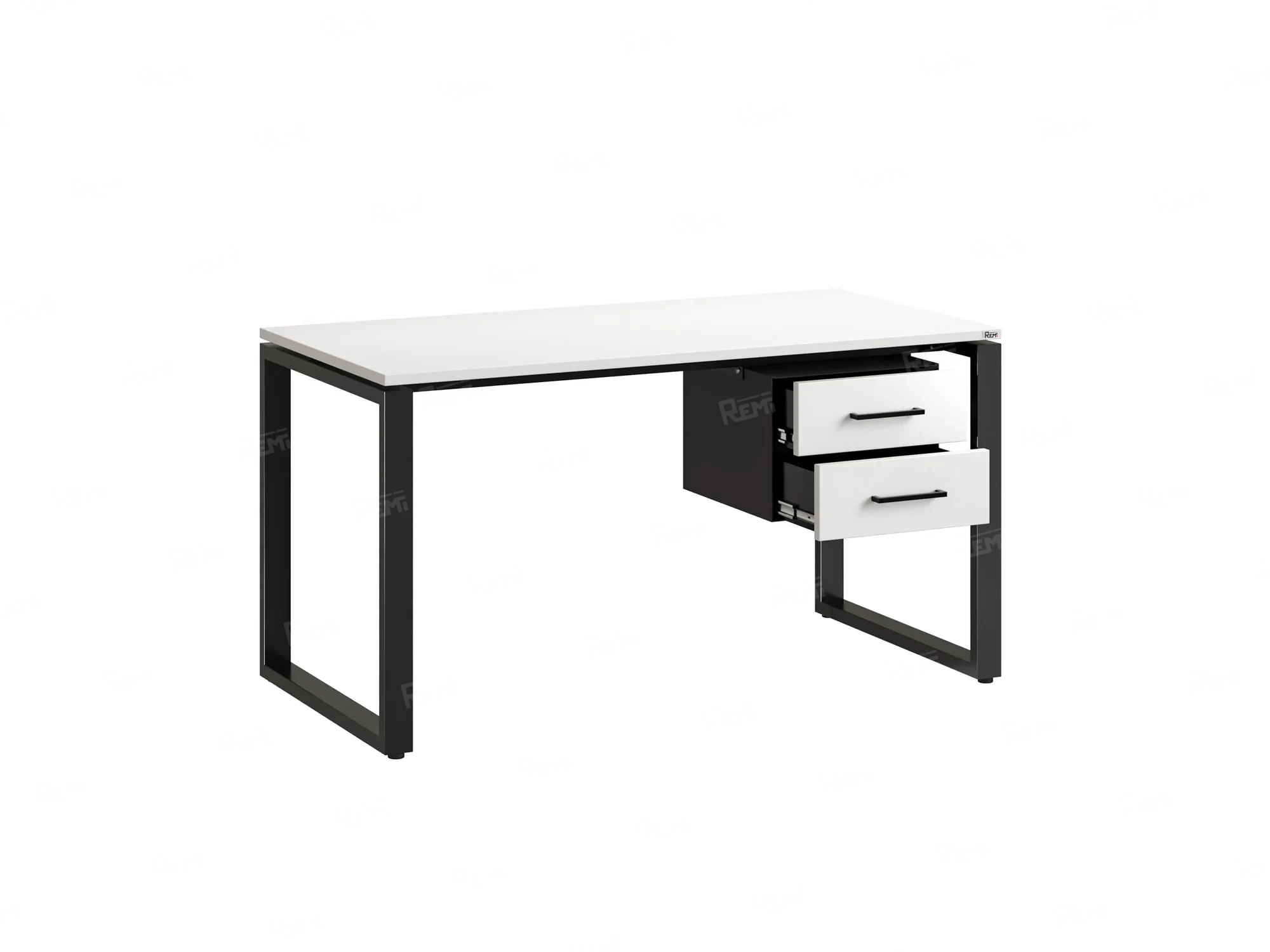 Стол прямой с подвесной тумбой 2 ящика, О-опора 1600x700x750 RM037-16x7 Белый/Черный