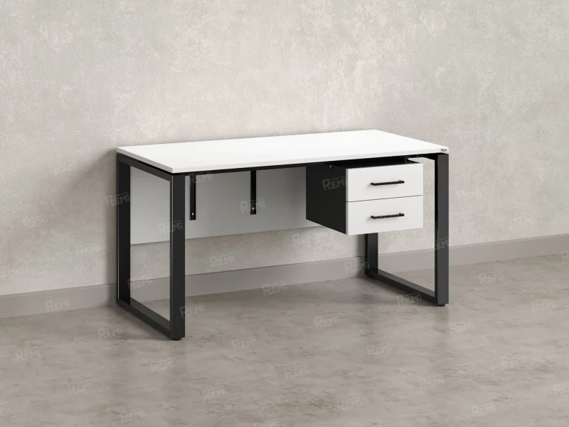 Стол прямой, подвесная тумба, ЛДСП экран, О-опора 2000x800x750 RM033-20x8 Белый/Черный