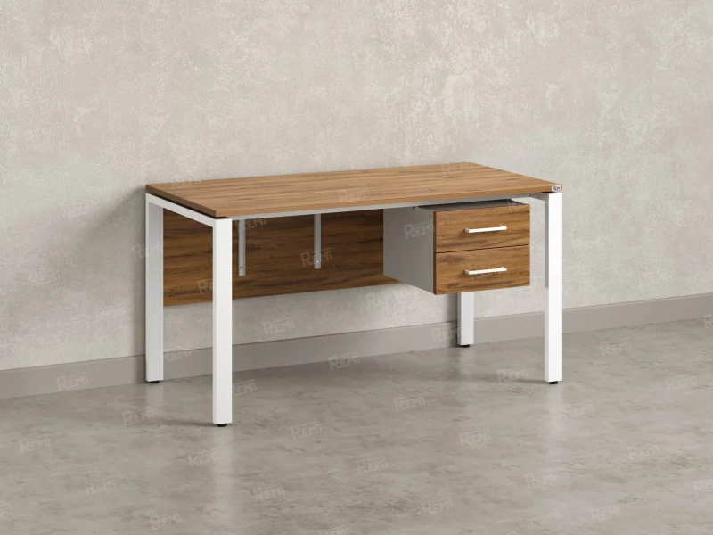 Стол прямой, подвесная тумба, ЛДСП экран, П-опора 1600x800x750 RM031-16x8 Дуб Юстус/Белый